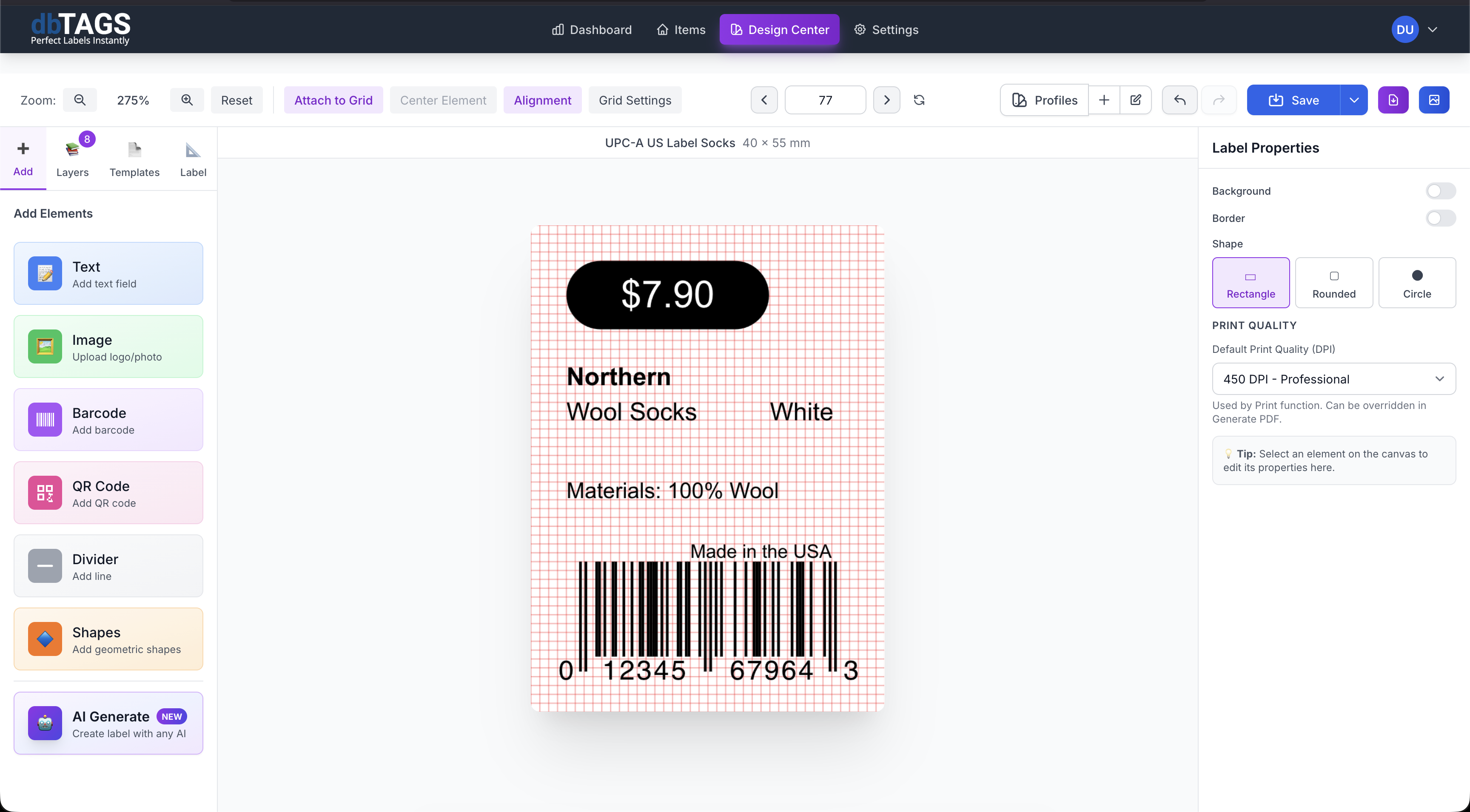 dbTAGS Design Center - Visual label editor overview